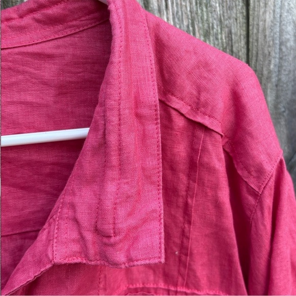 EUC John Mark Linen Ruched Sleeve
Button Front Wired Collar Top Deep Rose 3X - Picture 4 of 8